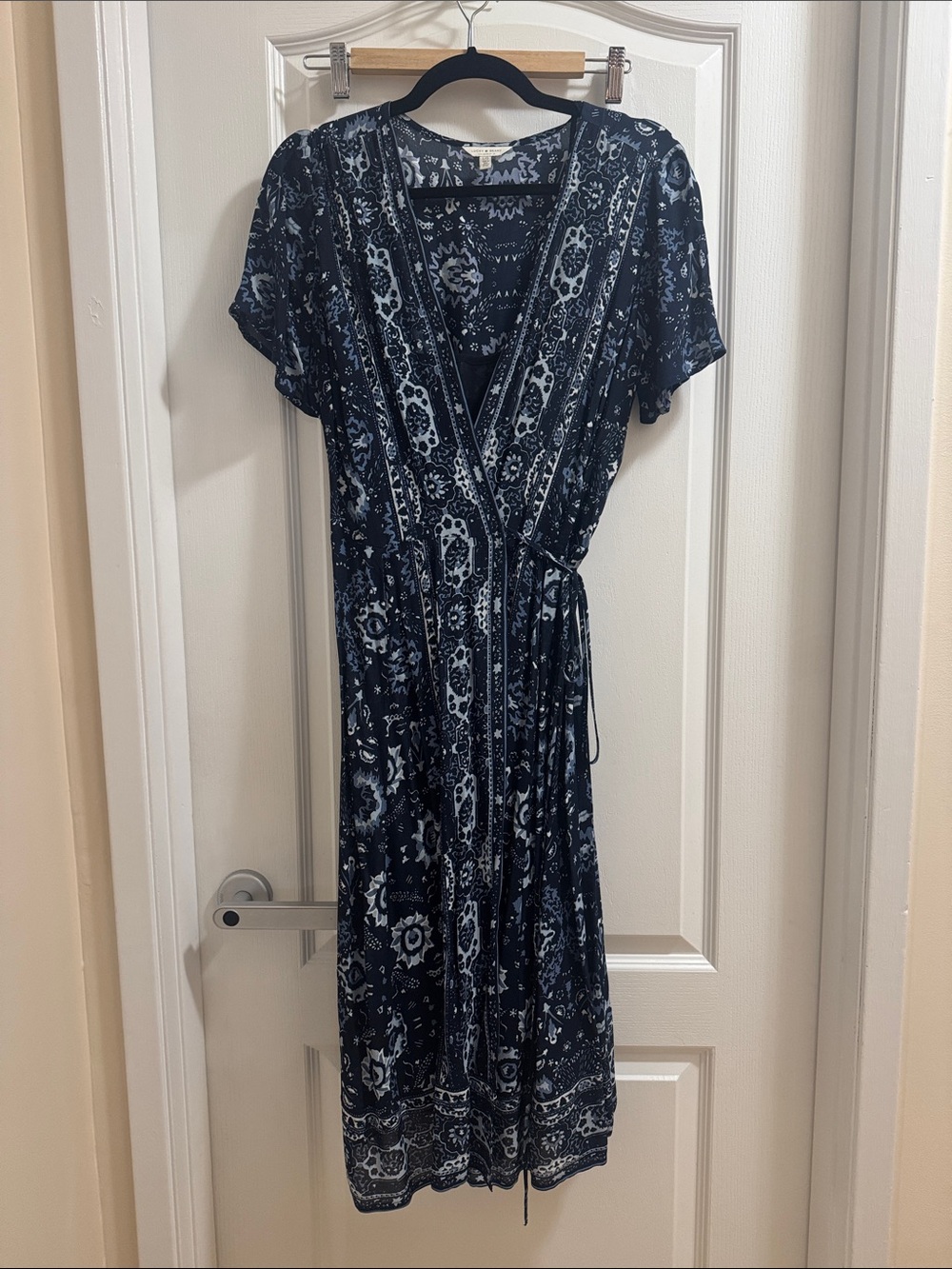 Lucky Brand Navy Floral Paisley Wrap Midi Dress
